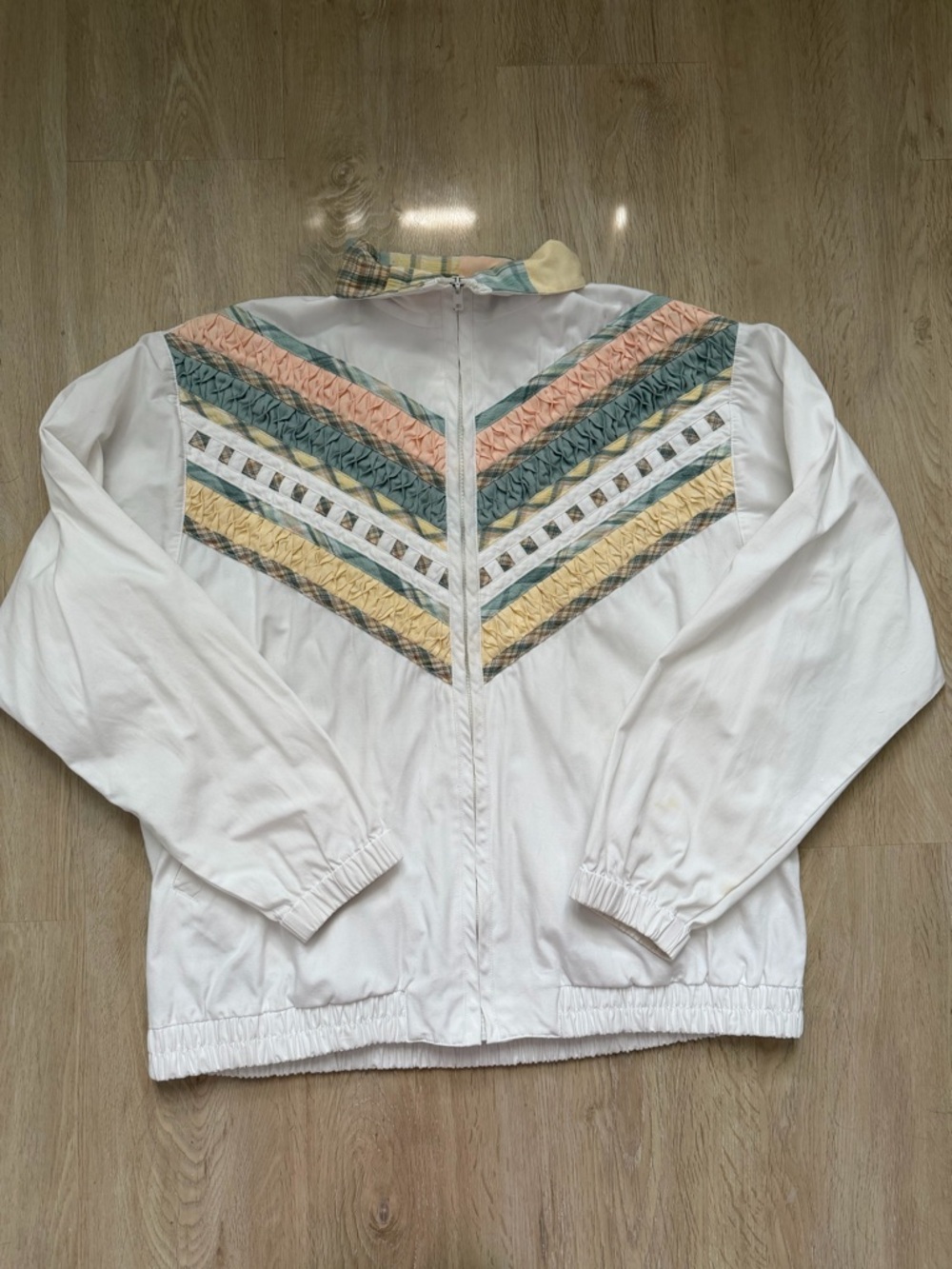 Koret White Bomber Jacket with Pastel Chevron Panels